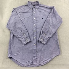 Ralph Lauren Dress Shirt Mens 16.5 Purple Plaid Yarmouth Long Sleeve Logo Casual