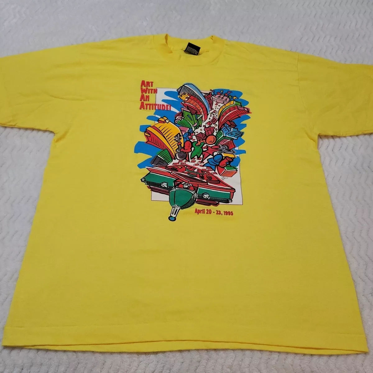 Vtg 90s Art with an Attitude Festival Yellow T Shirt Men's Size XL Made in USA