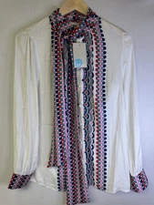 Boden Blouse US 8 UK 12 White Multicolor Polka Dot Trim NWT Tie Neck