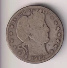 1913-D BARBER HALF DOLLAR 90% SILVER US MINT .50¢ UNITED STATES OF AMERICA
