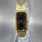 Seiko Tank Watch Women 13mm Black Dial Gold Tone Rectangle 1320-5649 New Battery
