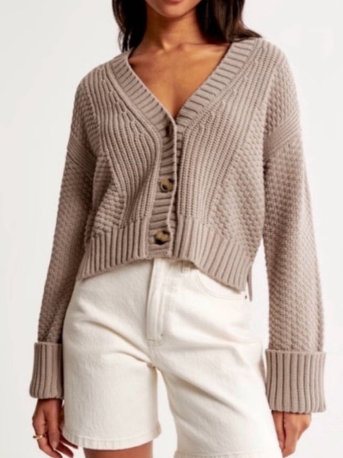 Abercrombie & Fitch Cameron Seed Stitch Cardigan Sweater Size Small Beige Brown