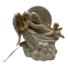 Vintage Angel Cherub Night Light Ivory Gold Porcelain Nursery Lamp Switched Cord