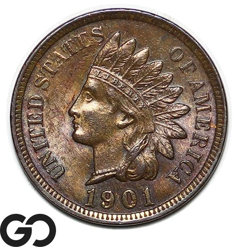1901 Indian Head Cent Penny, Choice BU++