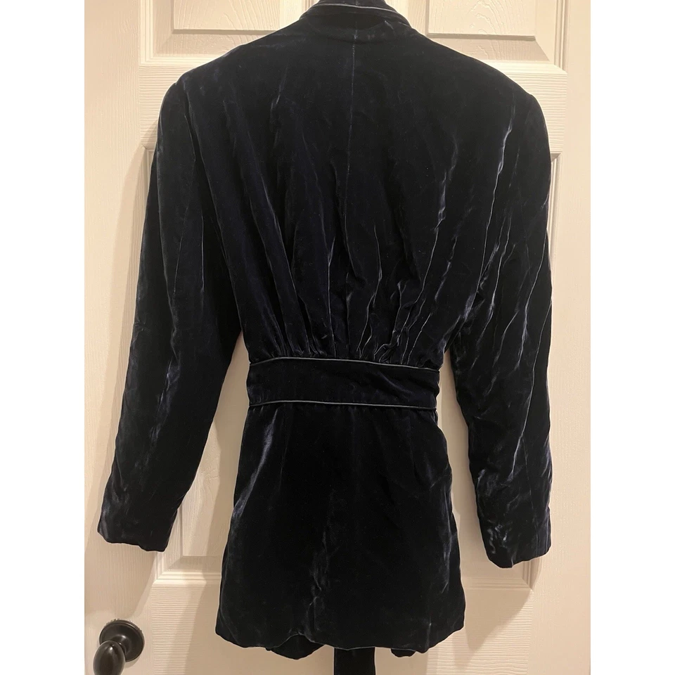 Chaqueta Blazer Bebe Vintage Azul Marino Terciopelo Mujer 10 Cinturón Almohadillas para los Hombros Y2K Foto 2 de 4