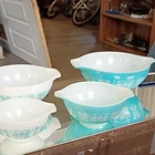 Pyrex Amish Butterprint Turquoise Mixing Bowl Set 4 Nesting Glass 1950s