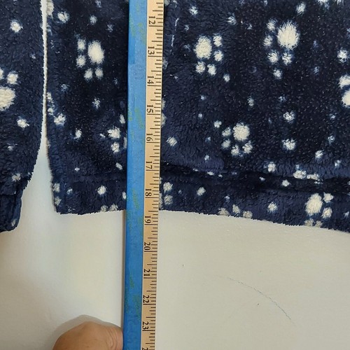 LANDS END Girls Medium (8) Fuzzy Pullover Hoodie, Navy Blue Paw Prints - Picture 7 of 11