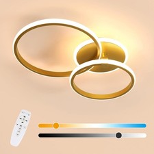 DIY Gold Modern LED Ceiling Light Dimmable Remote Round Metal Chandelier Bedroom