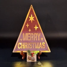 Christmas Hanging Tabletop Sign Decor Tree Shaped Wood Merry Christmas Lights Up