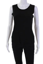 Eileen Fisher Womens Silk Blend Round Neck Pullover Knit Tank Top Black Size PM