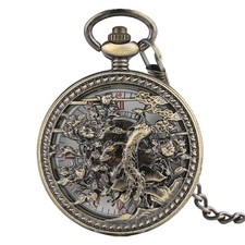 Vintage Phoenix Men Women Automatic Mechanical Skeleton Pocket Watch with Chain