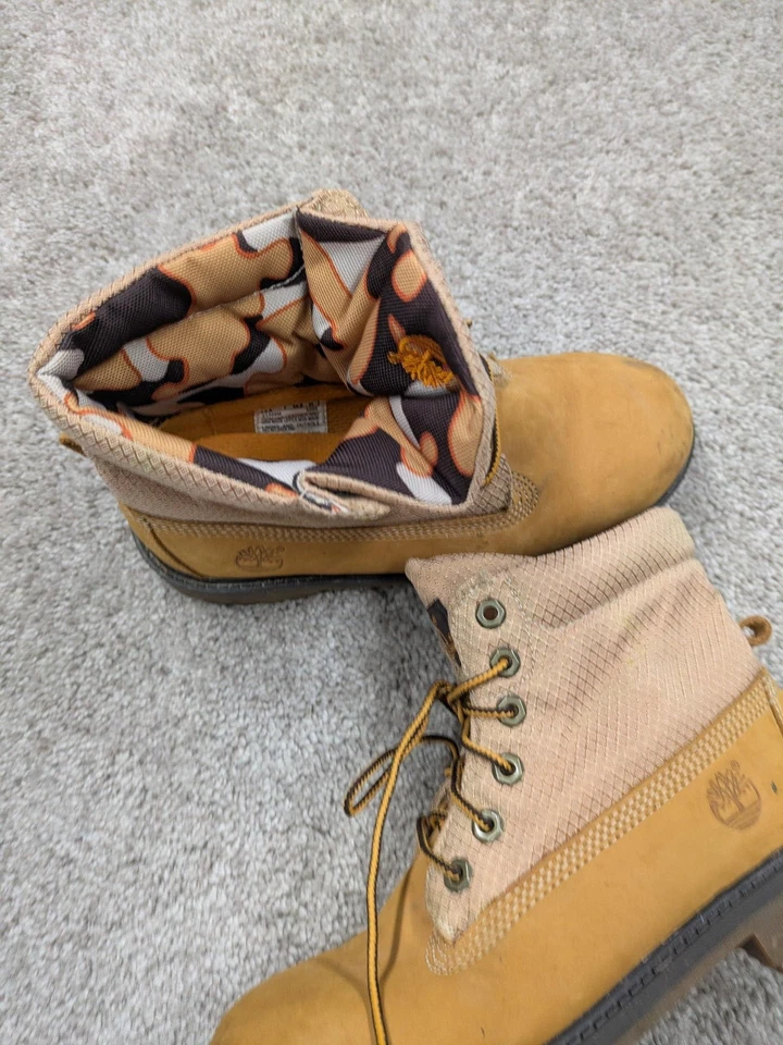 Botas Timberland Niños Talla 2.5 Cuero Trigo Lona Enrollable Forro Camuflado 21709 Foto 2 de 4