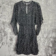 VTG Betsy & Adam Dress Womens 0/XS Black White Polka Dot Tiered Whimsigoth Party