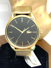 Lacoste Men's Watch 2011104 Vienna Quartz Black Dial Gold Mesh Steel 42mm