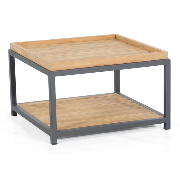 Sonnenpartner Square Loungetisch 72X72 Cm Aluminium Mit Teakholz Beistelltisch-image