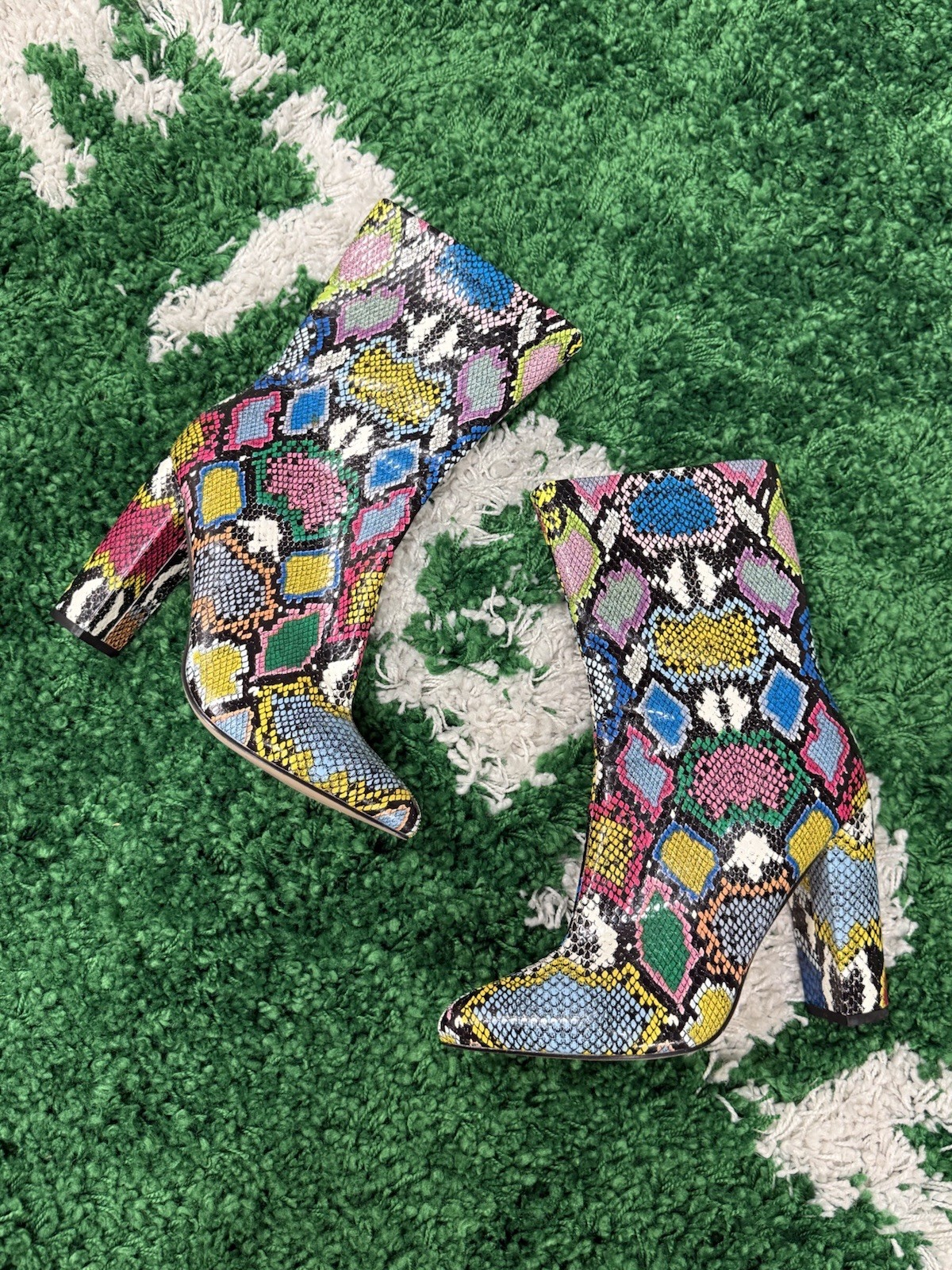 Chunky Heel Platform Boots Rainbow Python Faux Sn… - image 1