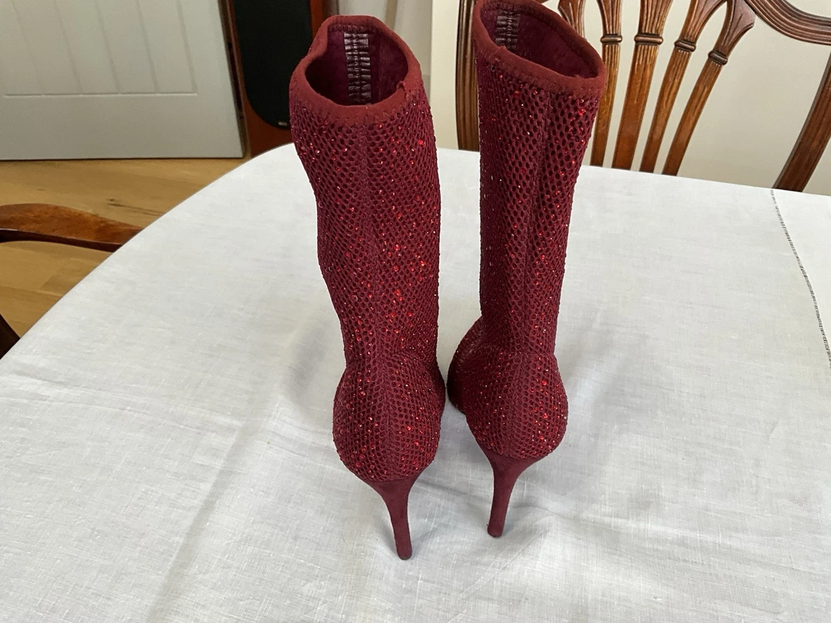 Botas Anne Michelle Rojo Lentejuelas Hasta la pantorrilla Tacón Alto Talla 5