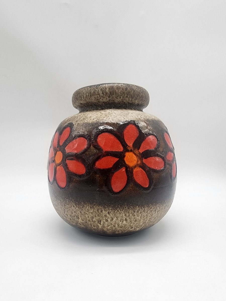 Fat Lava Floral Floor Vase by Scheurich, Germany, 1970s,284 Fat Lava Floral Floor Vase by Scheurich, Germany, 1970s,284