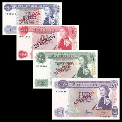 Z-680] Mauritius Set 4 PCS, 5 10 25 50 Rupees, Specimen, In Folder 