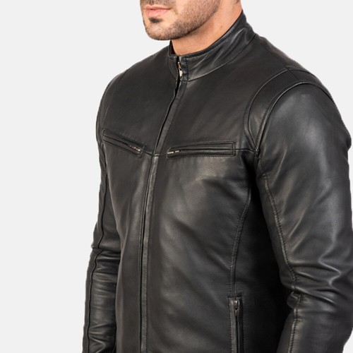 Chaqueta de cuero para hombres Chaqueta de motocicleta de cuero negro iónico de piel de cordero genuina - Imagen 3 de 9