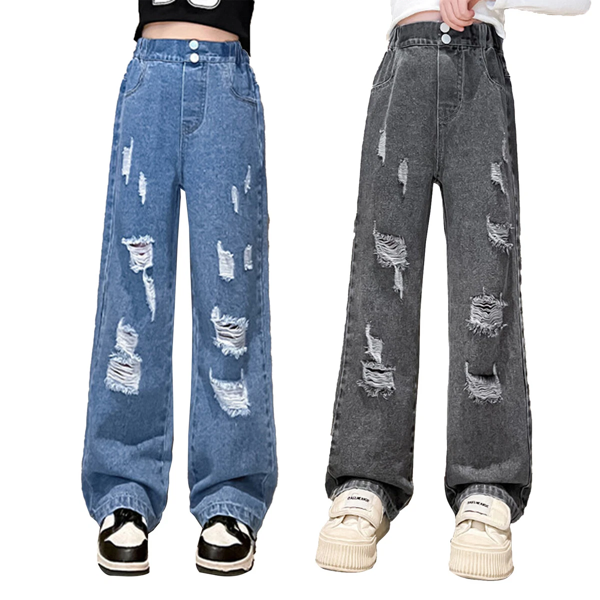 Girls Pants Straight Jeans Pants Cowboy Denim Trousers High Waist Kids Pants