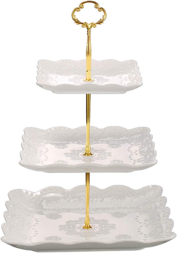 Sumerflos 3 Tier Porcelain Cupcake Stand, Tiered Serving Cake Stand, Square - Picture 11 of 12