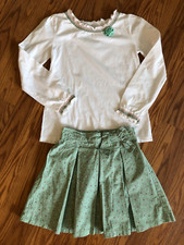 Vintage Oshkosh girls Smocked top  Green corduroy heart skirt Size 7