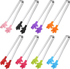 Mini Tongs for Kids, 8Pcs Small Serving Tongs with Silicone Tips for Appetizers,