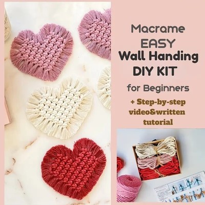 3pcs Heart Coaster Set Handmade Weaving Kit Valentine's Day Decoration DIY Craft