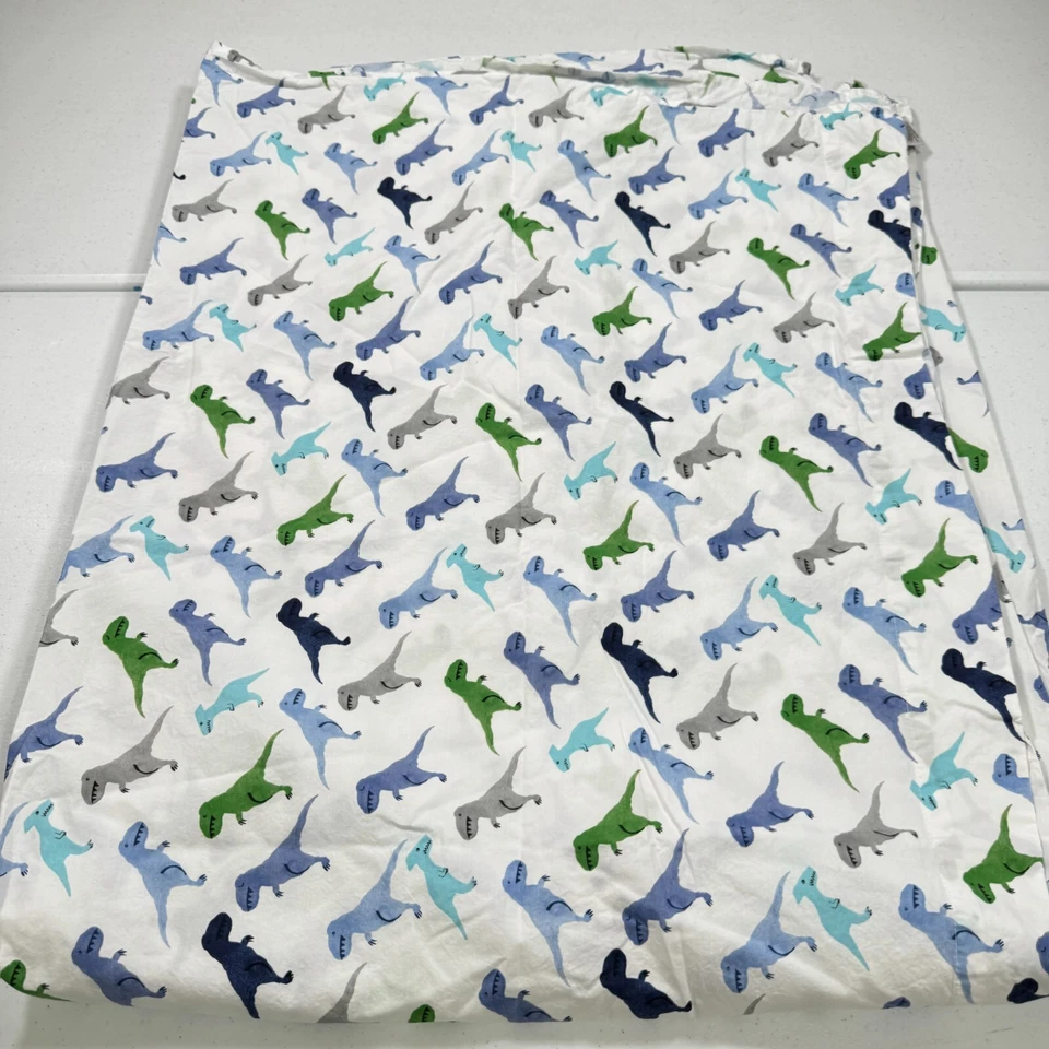 cerámica granero niños sábana plana gemelos dinosaurios verde azul algodón orgánico Foto 2 de 4