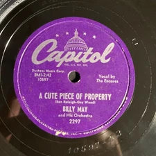 Billy May ‎– A Cute Piece Of Property / Driftwood 10", 78 RPM 1952 Capitol 