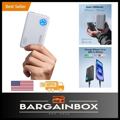 Compact 10000mAh Fast Charging Power Bank - Dual USB-C Ports for Travel