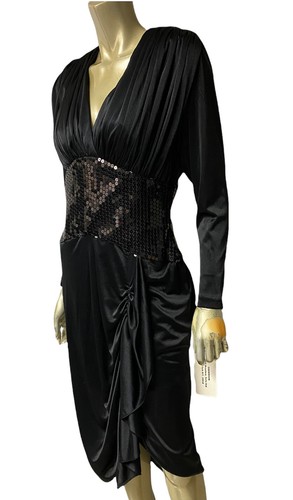 Susan Roselli Vijack Vtg 80's Disco CD Drag Black Ruched Dress Sequins 11/12 - Picture 3 of 6