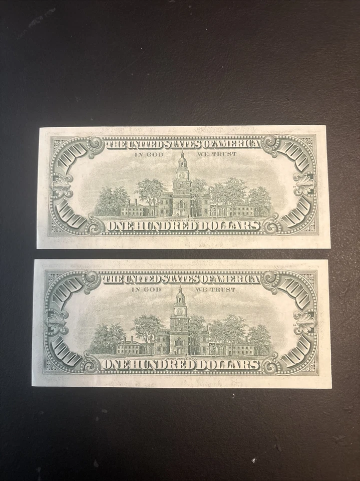 Two Uncirculated Sequential Small Head $100 bills - Series 1977 - Image 2 of 2