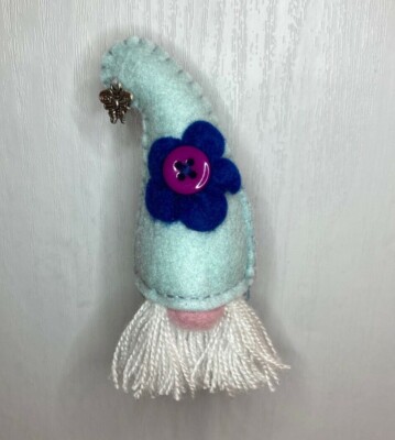 Handmade Gnome Brooch / Gonk Badge / Pixie Pin  / Flower & Butterfly Charm