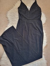 Ladies maxi black glitter split dress size M