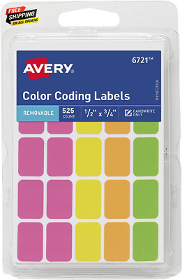 Removable Color Coding Labels, Rectangular, Assorted Colors, Pack of 525 (6721)