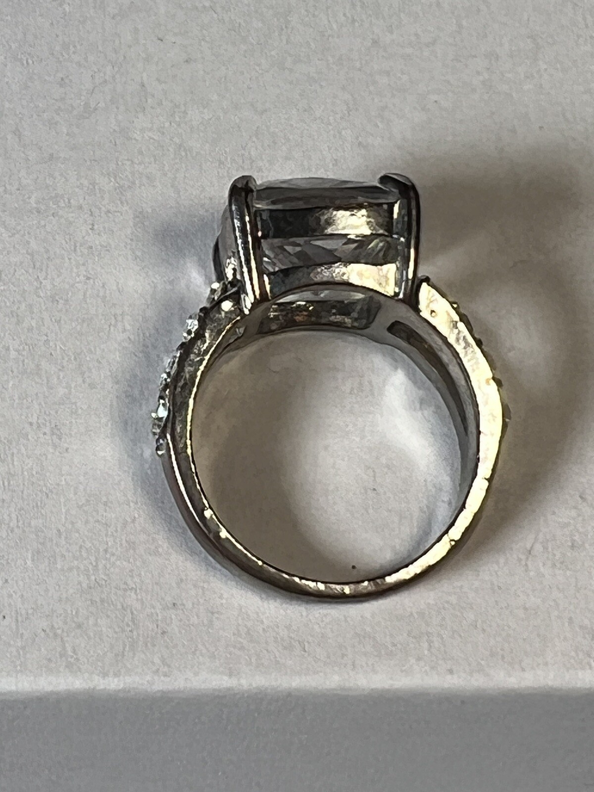 Silver Plated CZ Solitaire Ring, 2 Thin Bands W/c… - image 6