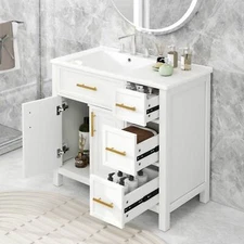 36'' Bathroom Vanity w/ Sink, Freestanding Vanity Cabinet, 3 Drawers, 2 Doors
