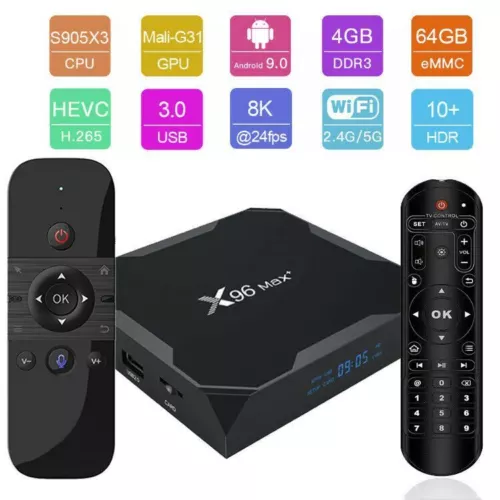 X96 Max+ Plus 64GB Android 9.0 8K HDR Bluetooth Dual WiFi Amlogic S905X3 TV Box