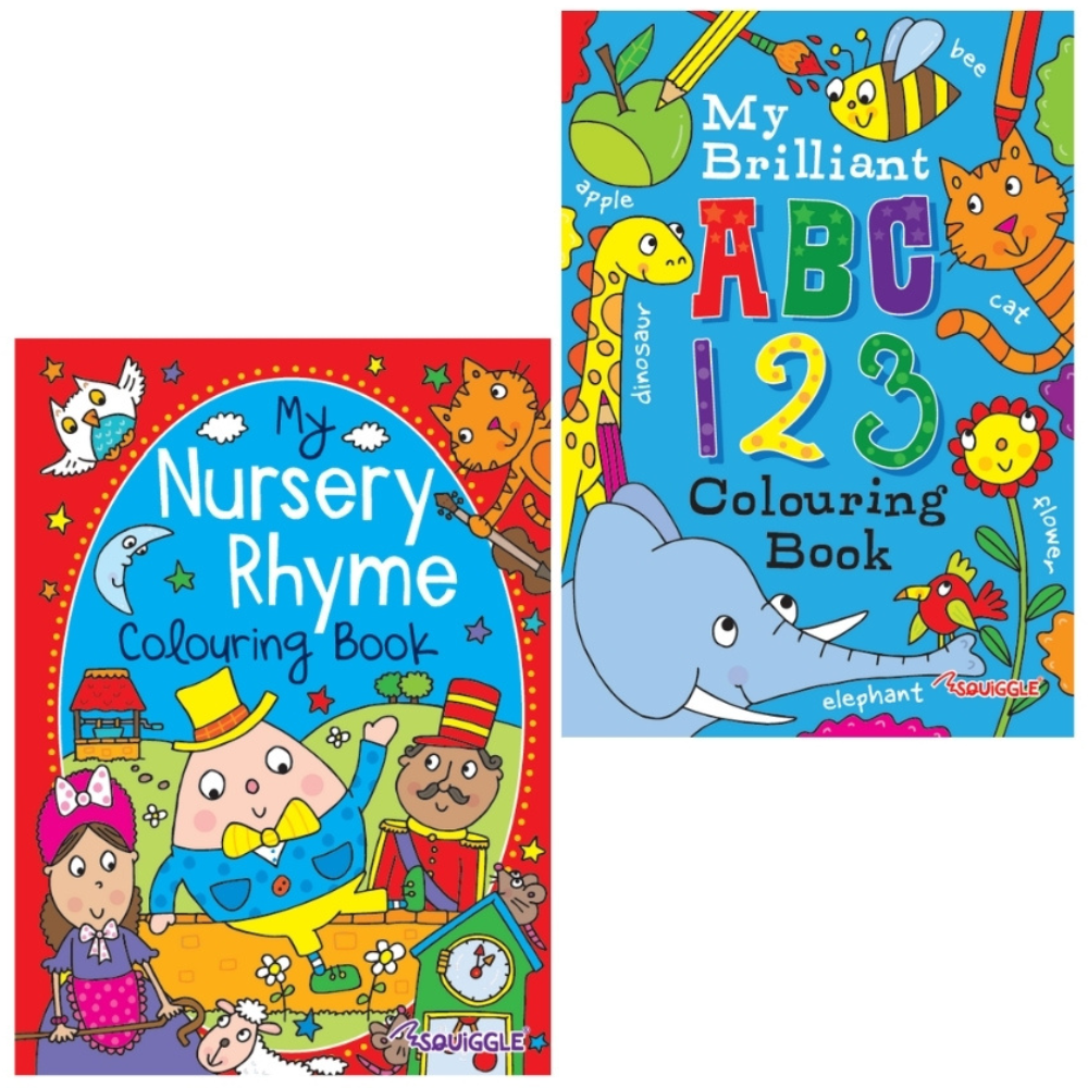 MiltonMart Pack of 2 Nursery Rhymes & ABC/123 Coloring Books – A4-Sized Fun boo