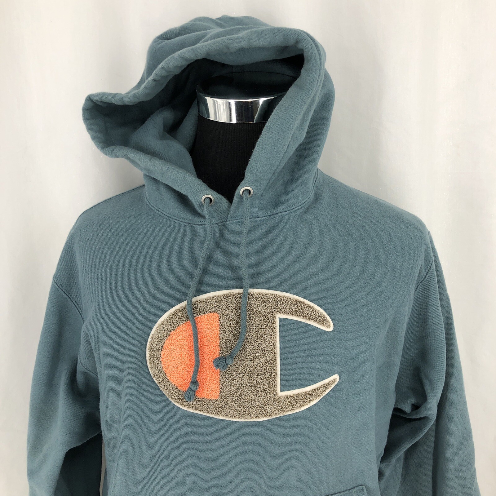 Champion Big C Patch Logo Blue Pullover Hoodie Re… - image 1