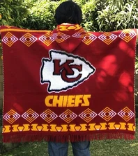Kansas Chiefs Alpaca Wool blend Poncho, Unisex Hooded   Made In Ecuador.