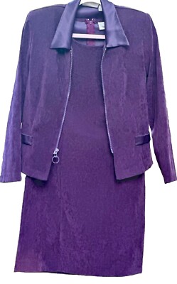 VTG 90s Worthington 10 Pet. 2 PC SET Velour Midi Dress w/Jacket Career/Boss Chic