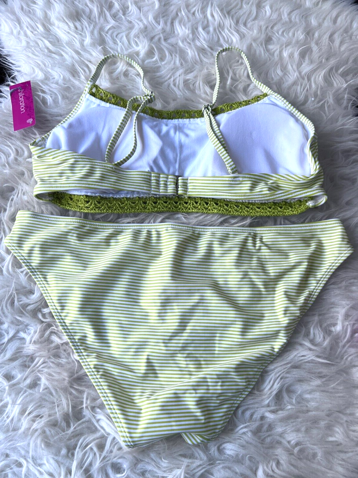 Xhilaration Swim Womens Jr's Green Striped Bikini Set XL eBay
