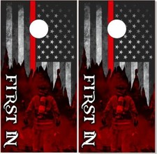Firefighter Red Line Flag LAMINATED Cornhole Wraps Bag Toss Skin Decal