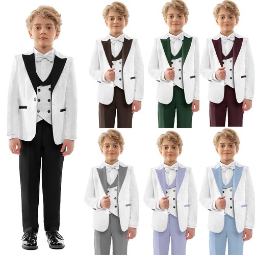 Boy's Suit Double Breasted Casual Formal Suits Tuxedo Blazer Pant Vest Slim Fit