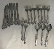 Rogers Dream Rose Stainless Flatware 18 Piece Lot *Pics & Read Floral Spoon Fork