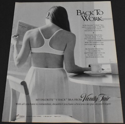 1986 Print Ad Sexy Fashion Lady Brunette Vanity Fair Back to Work V-Back Bra ATS