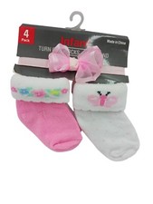 Turn Cuff Socks  Headband Girls 0-12 Month Infant 4 Pack Multi Design Gift Pack